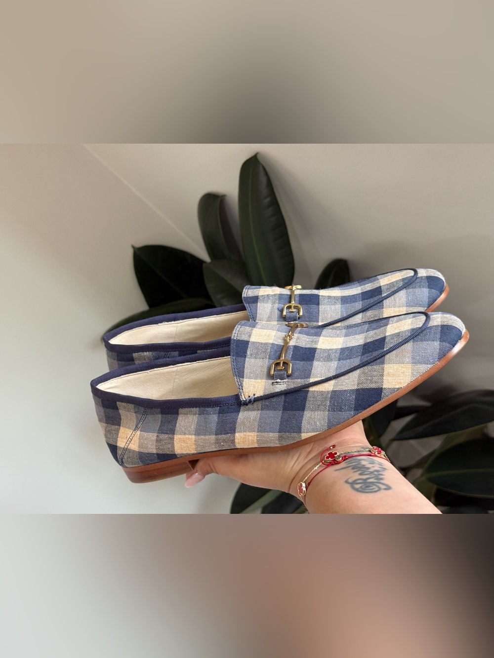 Sam Edelman Loraine Plaid Bit Loafers Blue Cream Size 9.5